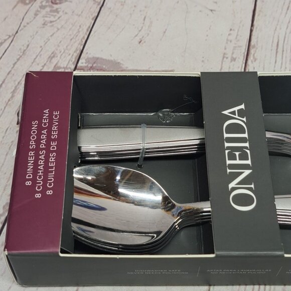 New Oneida Jordan 895451 Frosted Stainless Silverware 8 Dinner Spoons 7.5” - Picture 2 of 4